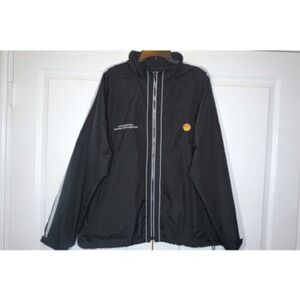 North End Mens Windbreaker‎ Jacket Black Waist Drawstring Shell Logo XL